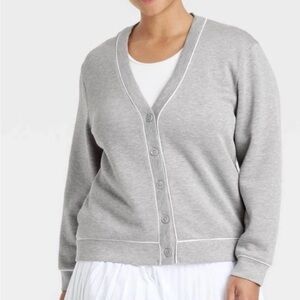 🥥 All In Motion Women's Piped Button-Up Cardigan Gray Size L🆕